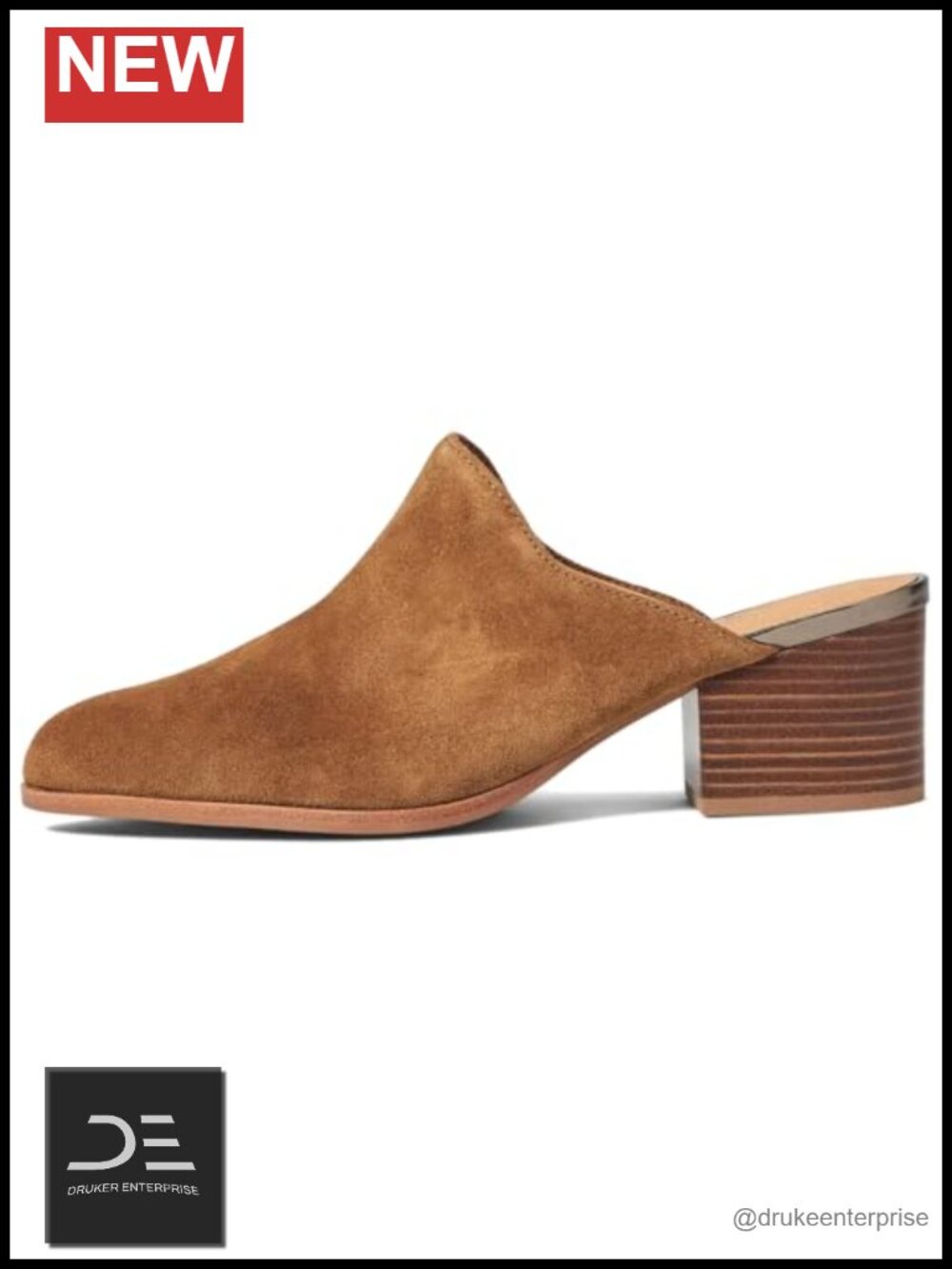 Women's Chunky Block Heel Mules Pointed Closed Toe Slip On Faux Leather Shoes